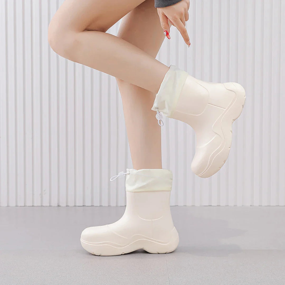 Regenlaarzen voor de herfst - Waterdichte enkelhoge rubberlaarzen met breiselontwerp en antislip zool voor dames