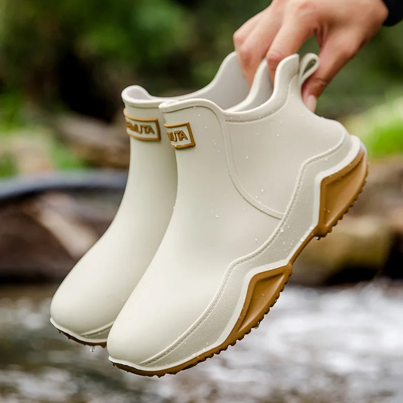 Regenlaarzen voor de herfst – Waterdichte halfhoge rubberlaarzen met antislipzool voor dames