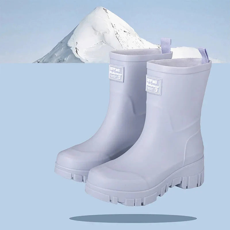 Regenlaarzen voor de herfst - Zwarte Chelsea rubberlaarzen met blokhak en profielzool voor dames