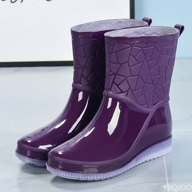 Regenlaarzen voor de herfst - Halfhoge waterdichte rubberen laarzen met patroon, antislip, voor dames