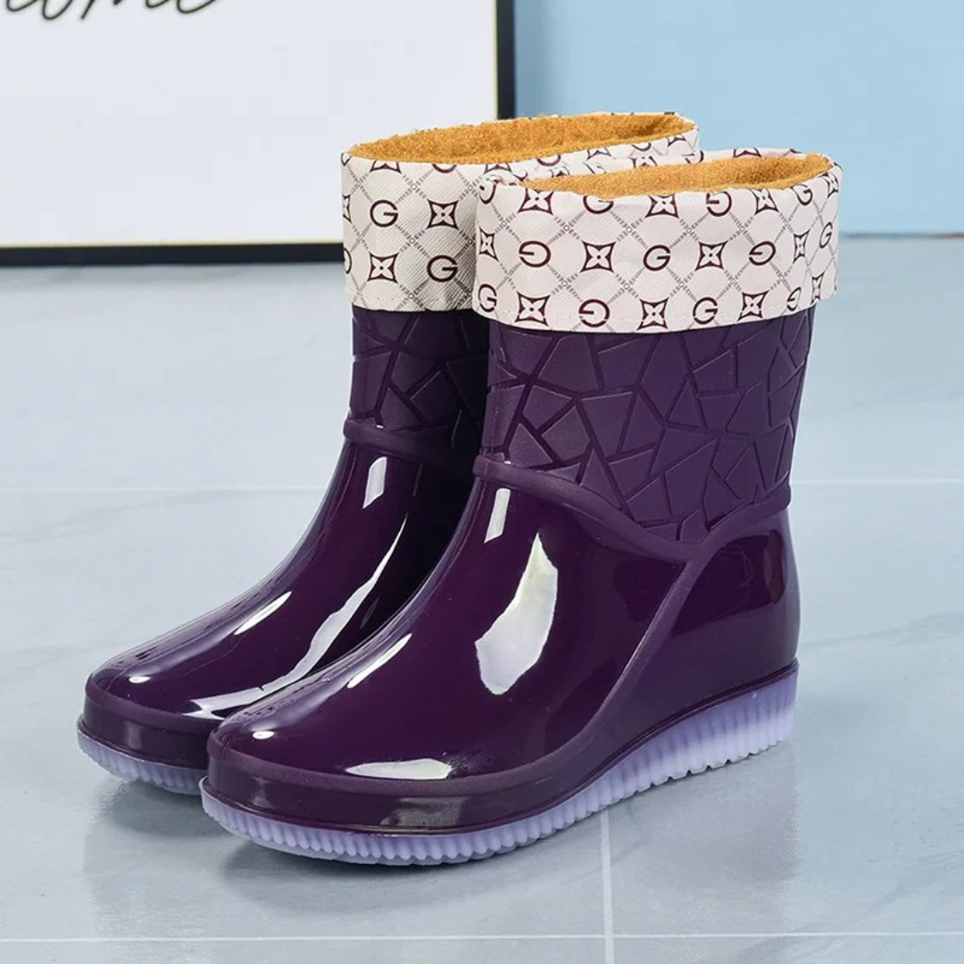 Regenlaarzen voor de herfst - Halfhoge waterdichte rubberen laarzen met patroon, antislip, voor dames