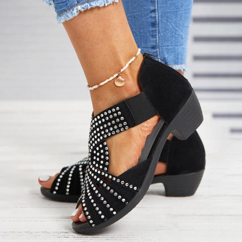 GS Strass Slide | Elegante sandalen met strass details en blokhak voor vrouwen