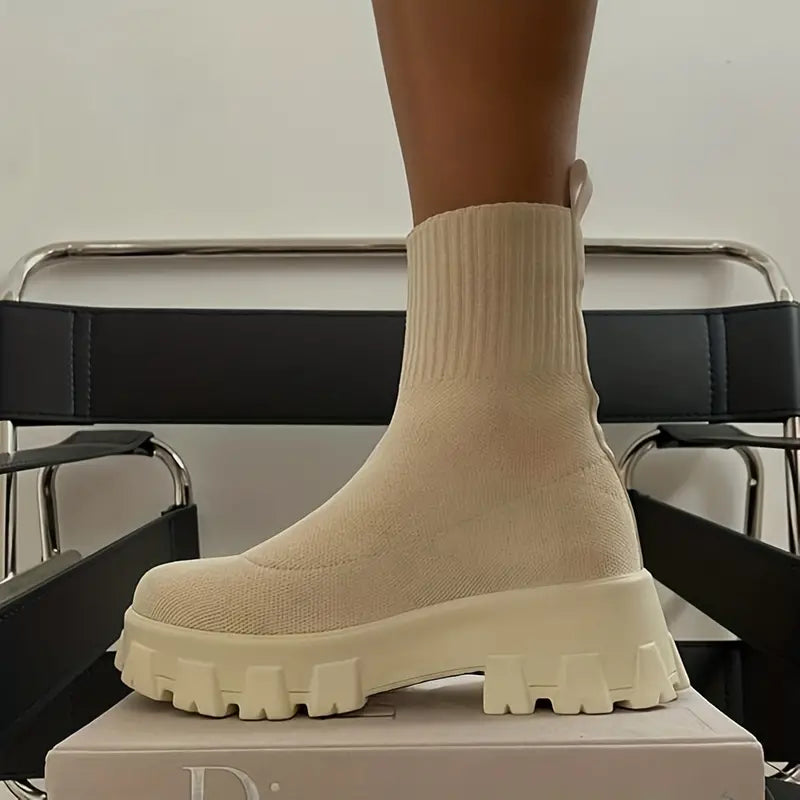 GS Knit Boot | Comfortabele geweven laars met dikke zool voor dames